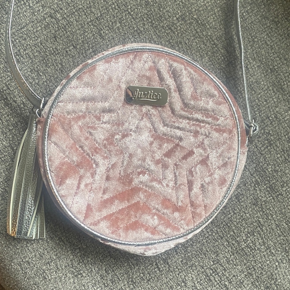 Justice Pink Velvet Star Round Crossbody with Metallic Trim